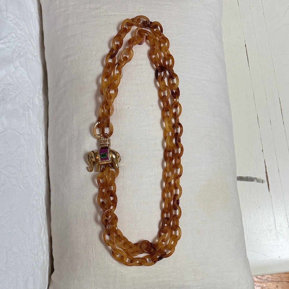 J. Crew Gold Elephant Pendant Tortoiseshell-Link Necklace